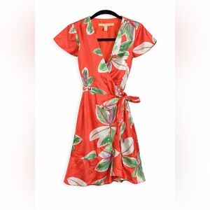 Hutch Orange Tropical Wrap Dress Mini‎ Resort Vacation Beachy Boho Chic- XS